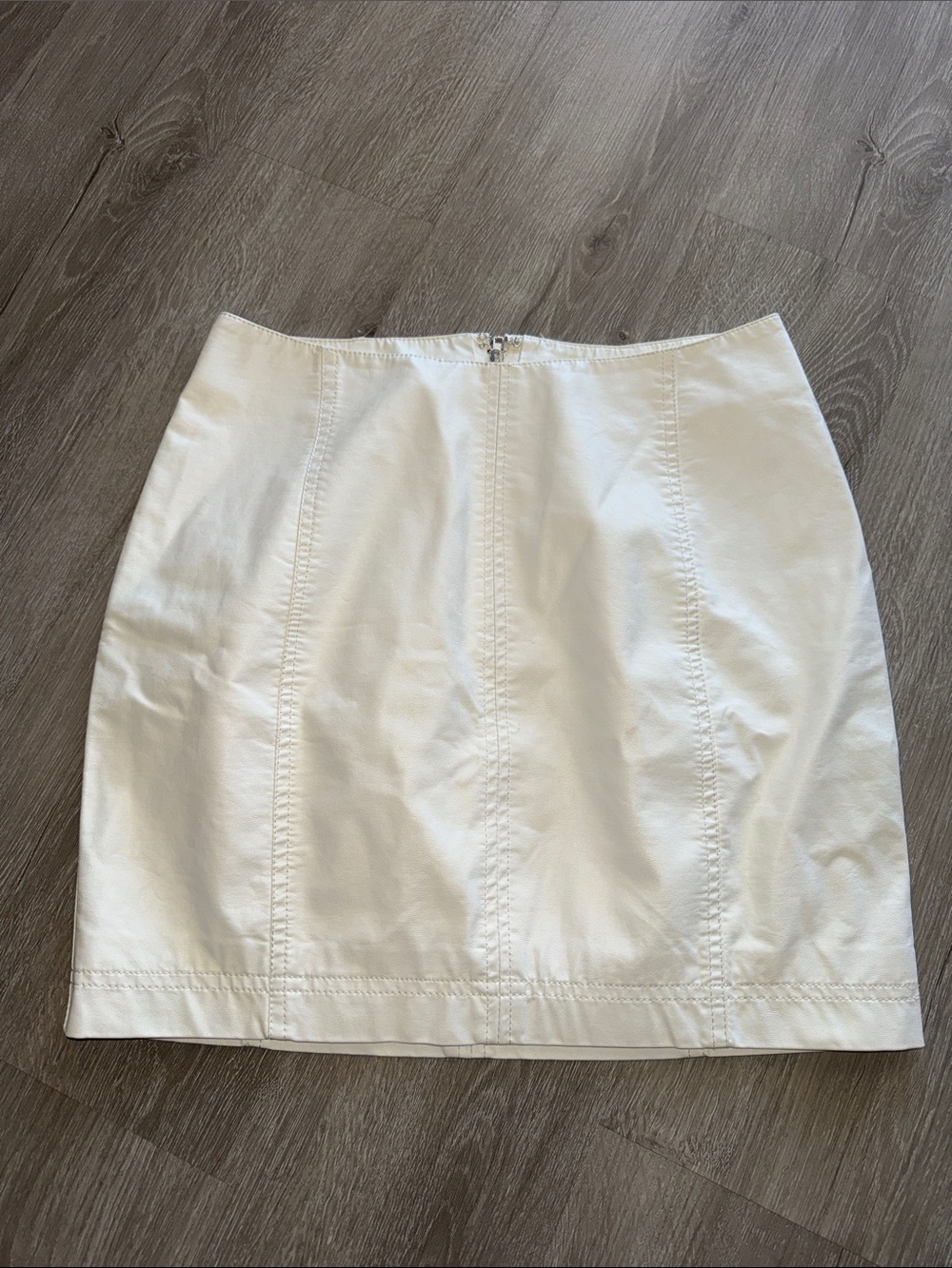 Ivory Pleather Pencil Mini Skirt